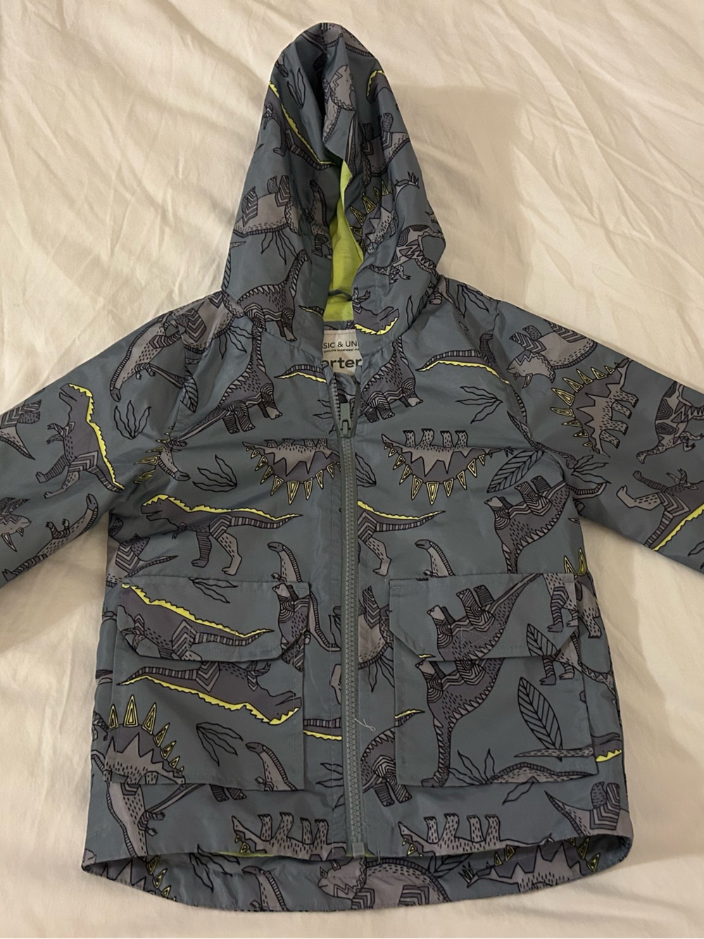 Carter's Gray Hoodie Jacket with Yellow Dinosaur Accents